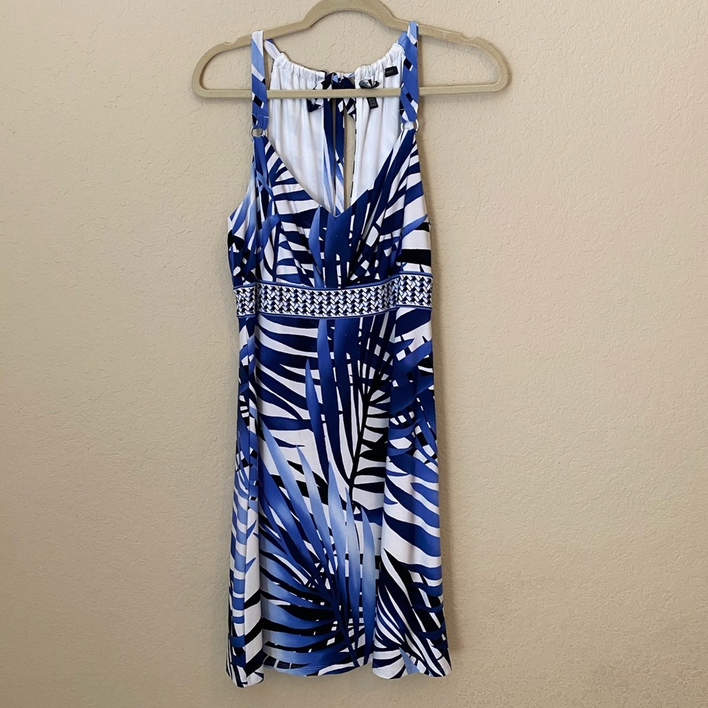 White House Black Market blue palm print dress size medium